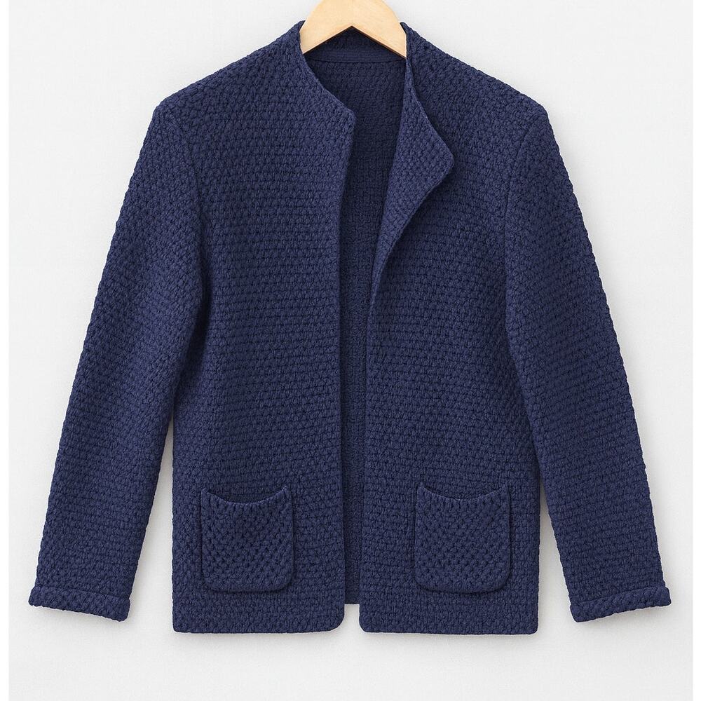 Orvis Blue Chunky Knit Cotton Cardigan Sweater Men’s Large Open‎ Front